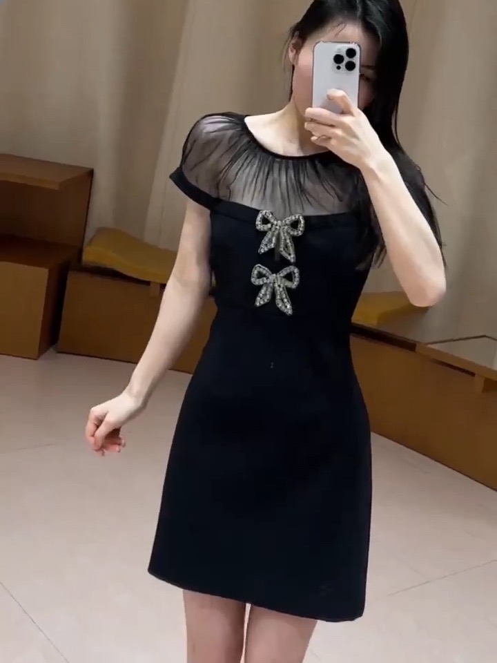 Self-Portr*ait Polyester A-line Mini Dress Bow Short Sleeve Fit Dress for Women