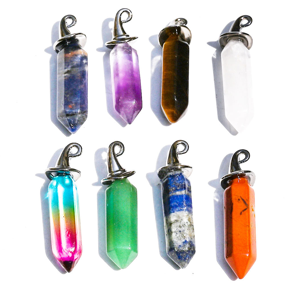 Natural Crystal Stone Hexagon Prism Halloween Hat Pendant Lapis Amethyst Charms Diy Necklaces For Women Men Jewelry