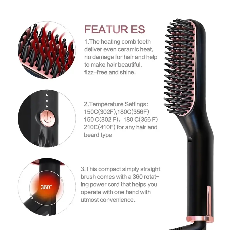 Heated Beard Straightener for Men - Smooth and Shiny Beard in Minutes - Perfect Gift for Grooming Enthusiasts