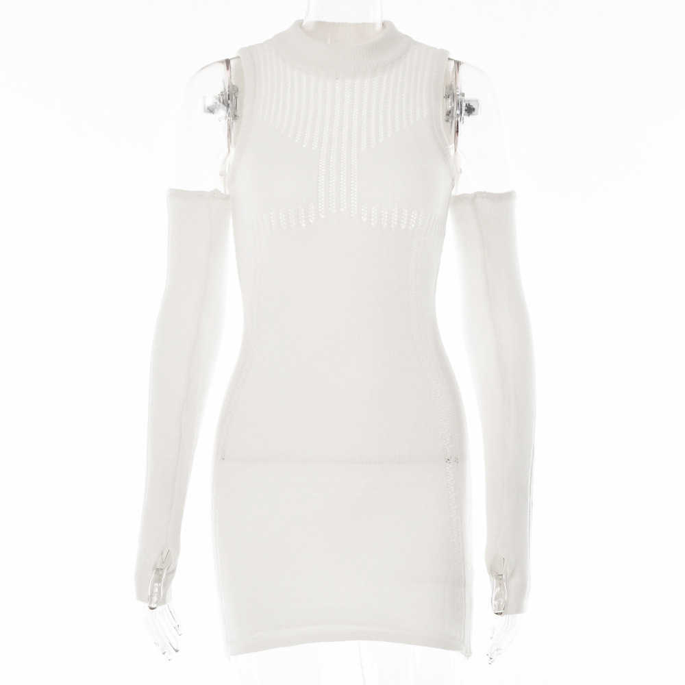 Knitted Women's Autumn Dress Fashion Perspective Tight Round Neck Stitched Long Sleeve Hip Wrap Skirt