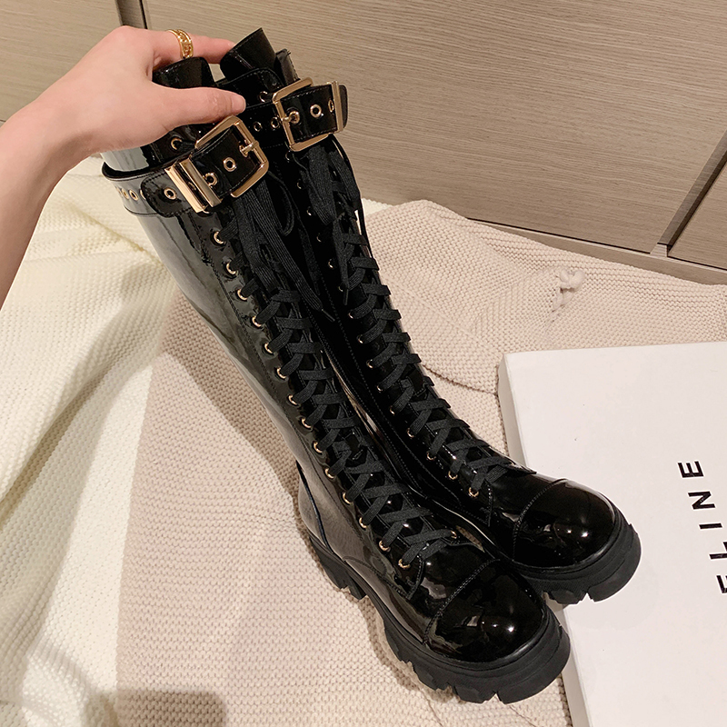 Boots Autumn and winter Women kneehigh boots natural leather 2225cm cowhide side zipper Knight belt buckle modern 230818