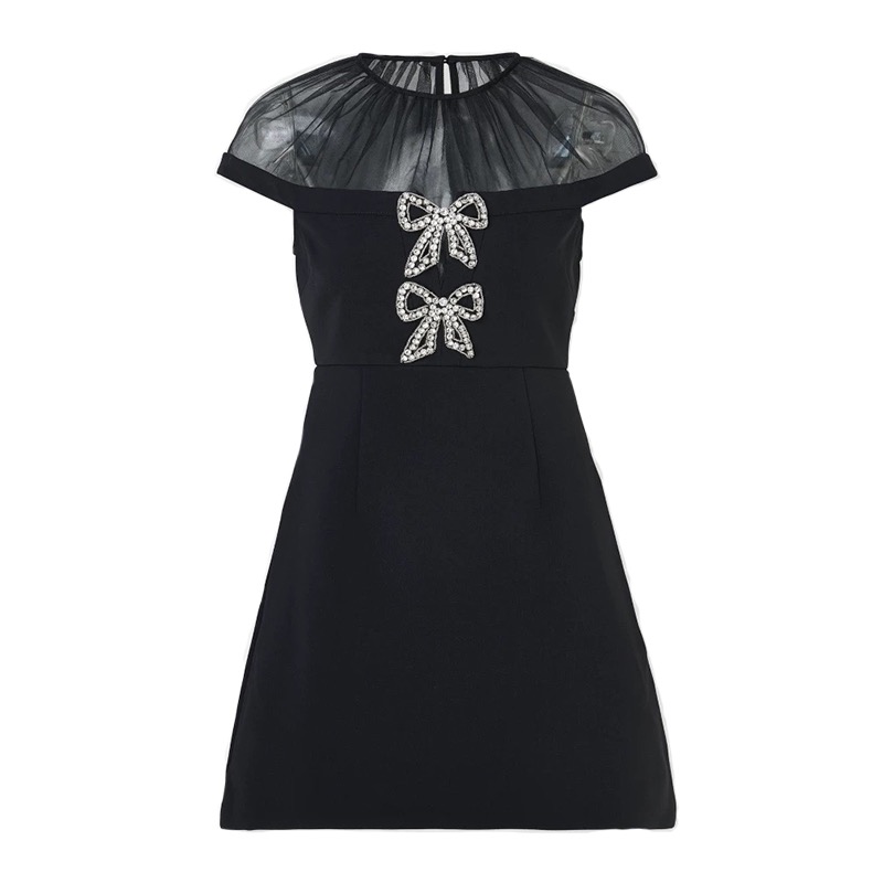 Self-Portr*ait Polyester A-line Mini Dress Bow Short Sleeve Fit Dress for Women