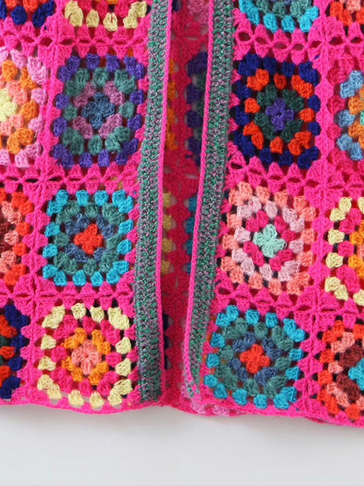 Women's Jackets DEAT Print Woman Jacket Hollow Full Sleeve Open Stitch Medium Long Round Collar Autumn 2023 Vintage Style Female 15KB3821 230817