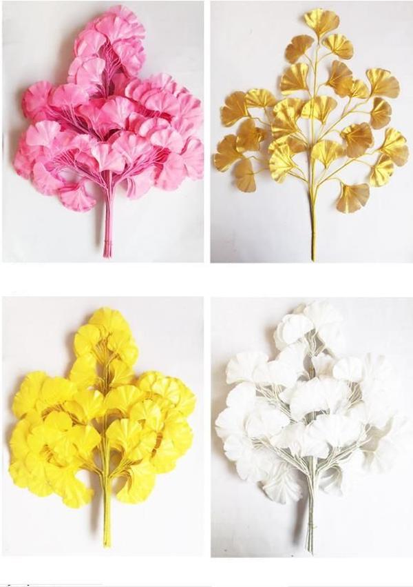 60cm Ginkgo Biloba Leaf Five Branches Maidenhair Trees Leaves Artificial Tree Silk Branch Stem Wedding Garden Decoration 12pcsZZ