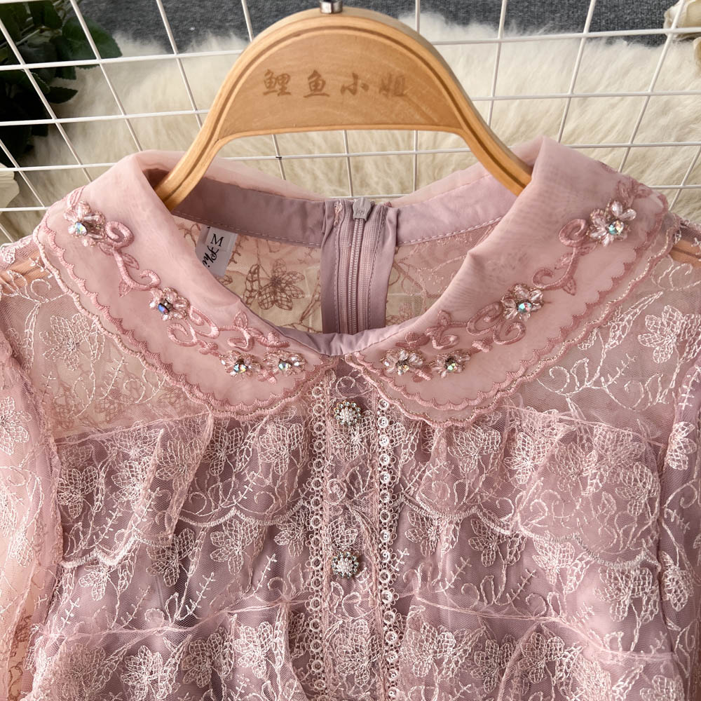 Basic Casual Dresses High Quality Gorgeous Flower Embroidery Dress Women Autumn Long Sleeve Beading Layer Cake Sweet Girls Cascading Ruffles Vestido