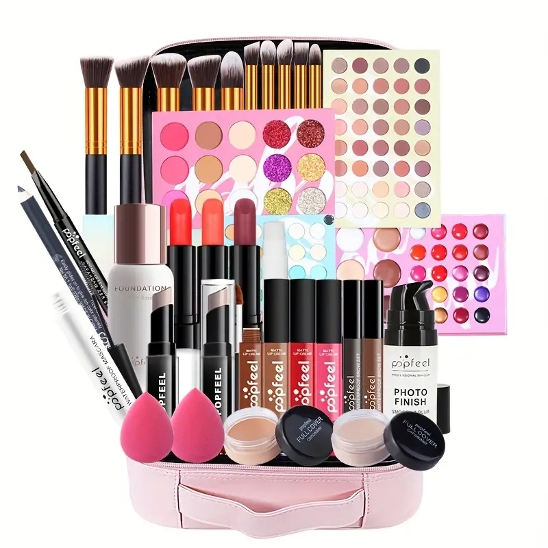 Complete Makeup Set for Beginners - Includes Eyeshadow, Lip Gloss, Foundation, Lipstick, and Concealer - Perfect for Creating a Flawless Look