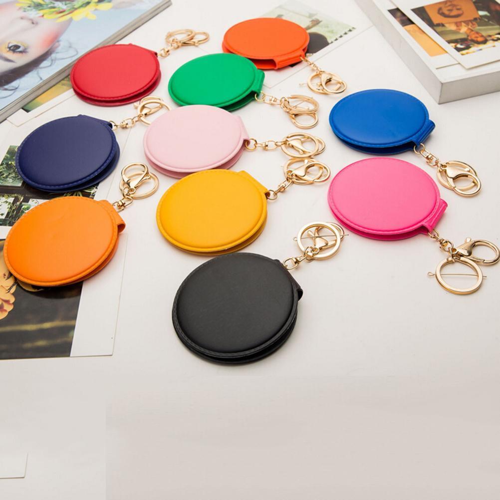 Compact Mirrors TSHOU616 Portable Candy Color Mini PU Leather Pocket Makeup Mirror Key Chain Cosmetic Compact Mirrors Double Dual Sides Girl 230818