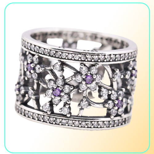 Compatible with jewelry ring silver Forget Me Not Purple Clear CZ rings 100% 925 sterling silver jewelry whole DIY For Women194D