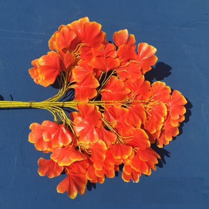 60cm Ginkgo Biloba Leaf Five Branches Maidenhair Trees Leaves Artificial Tree Silk Branch Stem Wedding Garden Decoration 12pcsZZ