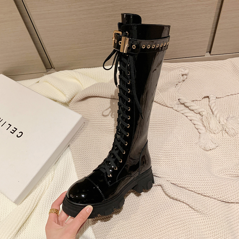 Boots Autumn and winter Women kneehigh boots natural leather 2225cm cowhide side zipper Knight belt buckle modern 230818