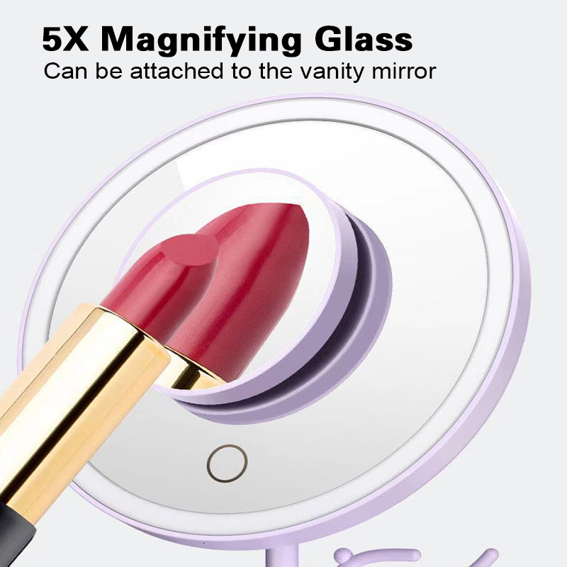 Compact Mirrors Smart 5X Magnifying Makeup Mirror With Led Light Travel Portable Table Round Vanity Mirrors With Stand Cosmetics Rangement Tools 23081