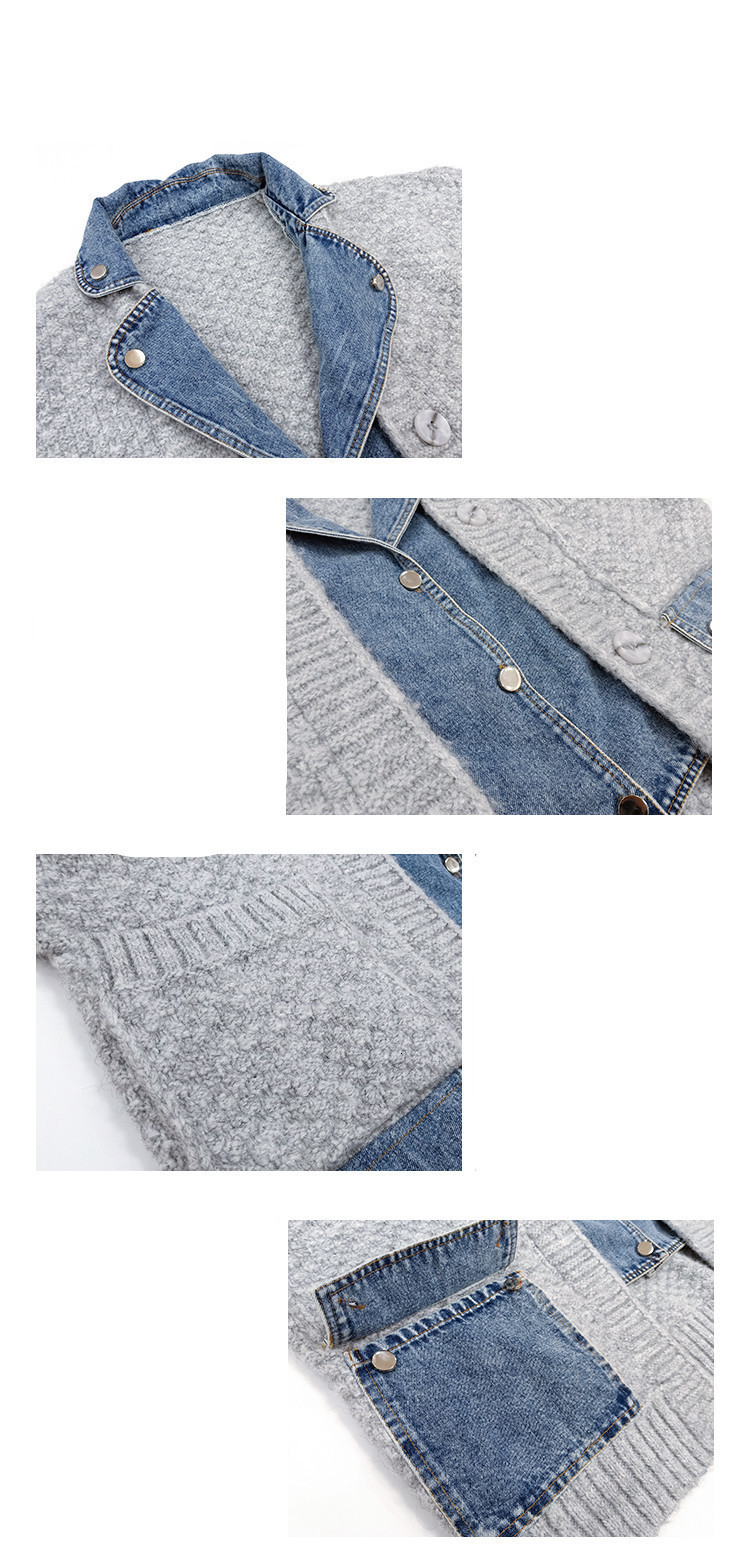 Womens Knits Tees Stitching Denim Knitted Cardigan Coat Winter Loose Bat Sleeve Single Breasted Sweater 230818