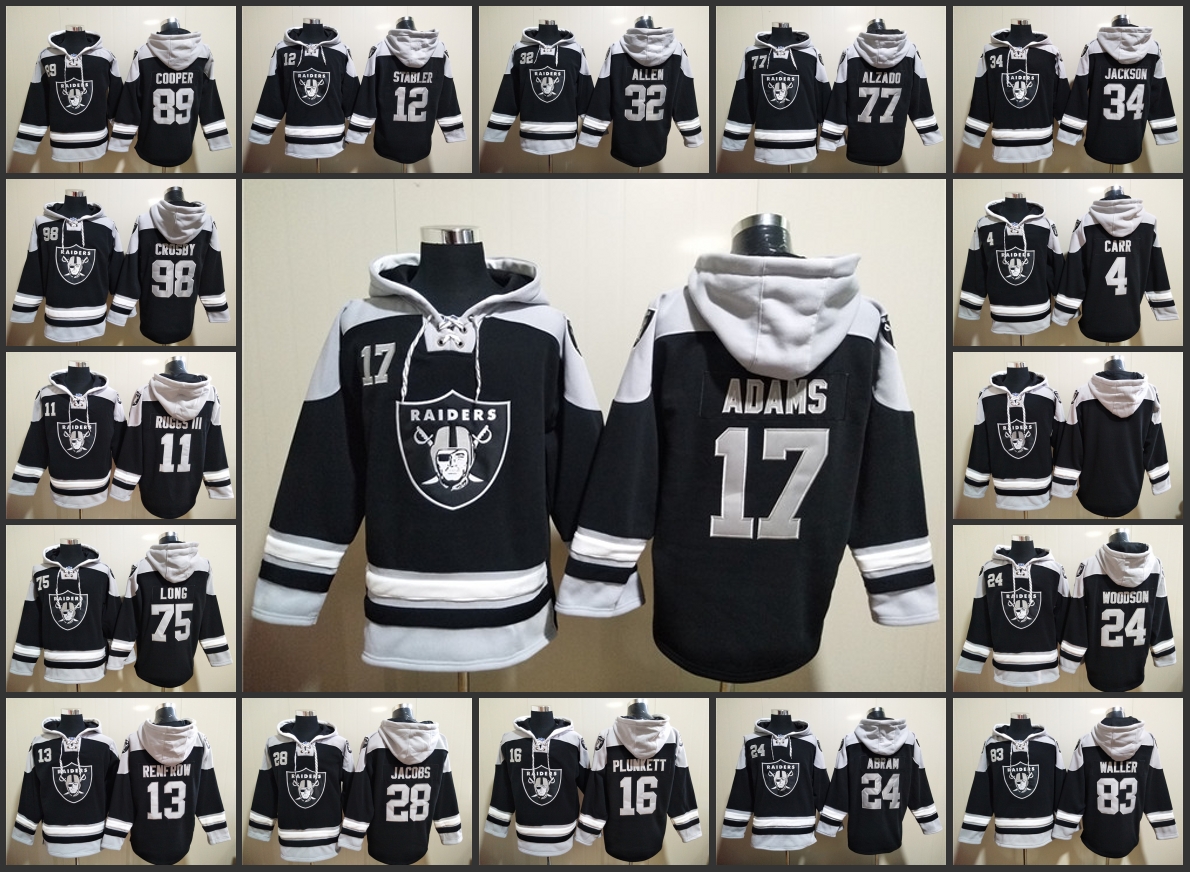 Las Vegas''Raiders''Men #4 Derek Carr 28 Josh Jacobs 17 Davante Adams Custom Ageless Must-Have Lace-Up Pullover Hoodie