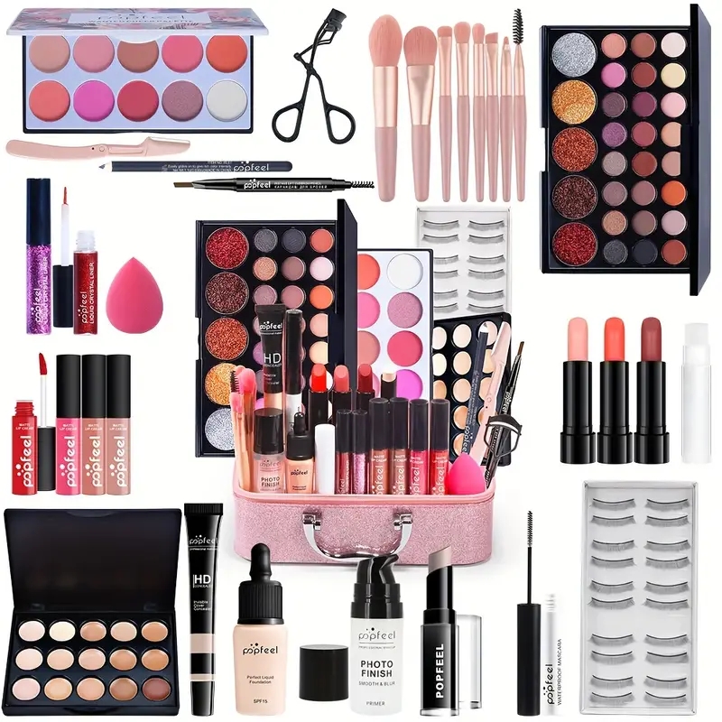 Full Range Makeup Kit with Sponge and Brushes - Perfect for Travel and Gifting - Ideal for Eyeshadow, Foundation, Lip Gloss, and More