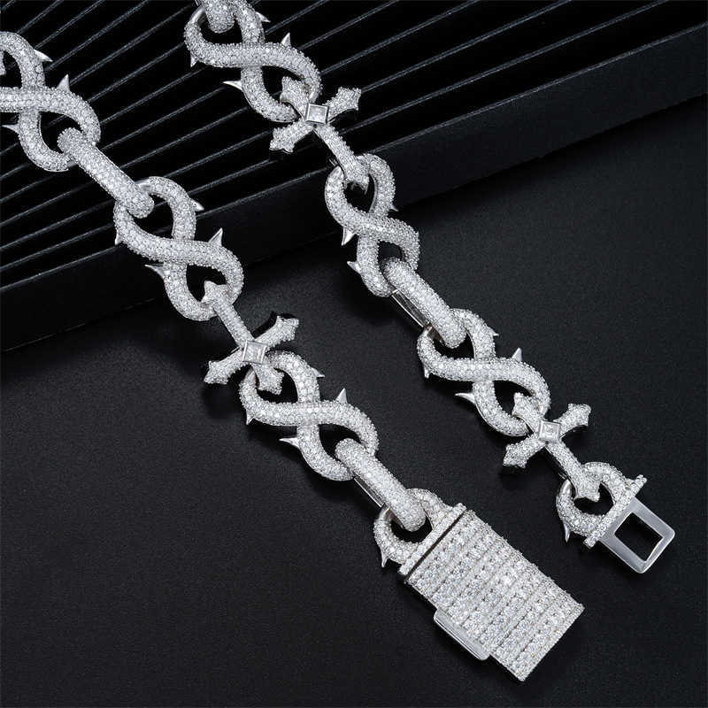 Hiphop16mm Silver Inlaid Mosan Full Diamond Cuban Chain Men's Dense Diamond 8-line Hip Hop Necklace Bracelet