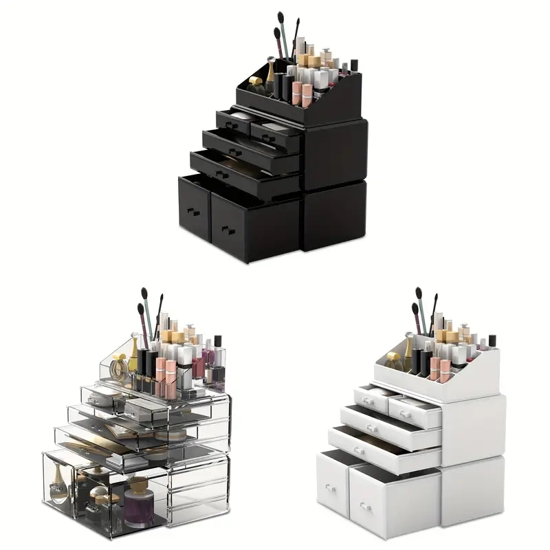 Makeup Organizer Acrylic 3 Pieces Cosmetic Storage Drawers Jewelry Display Box With 6 Drawers For Dresser, Bathroom, Vanity & Countertop Stackable Hol