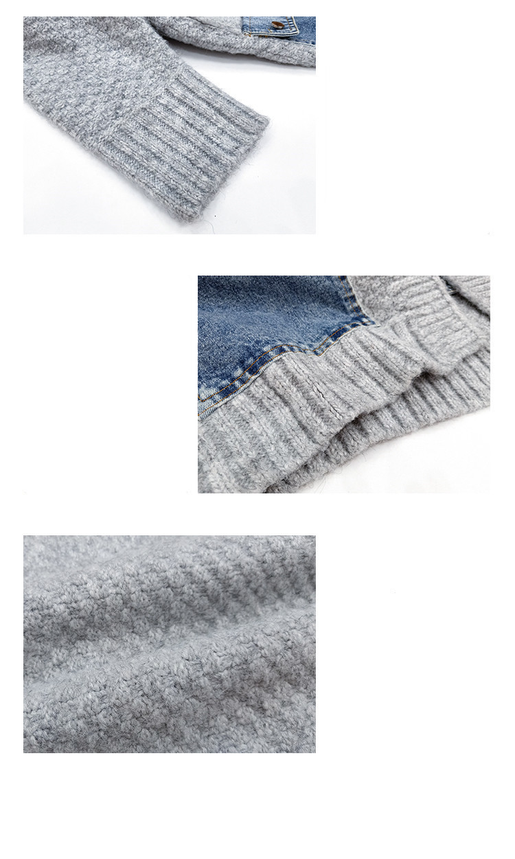 Womens Knits Tees Stitching Denim Knitted Cardigan Coat Winter Loose Bat Sleeve Single Breasted Sweater 230818