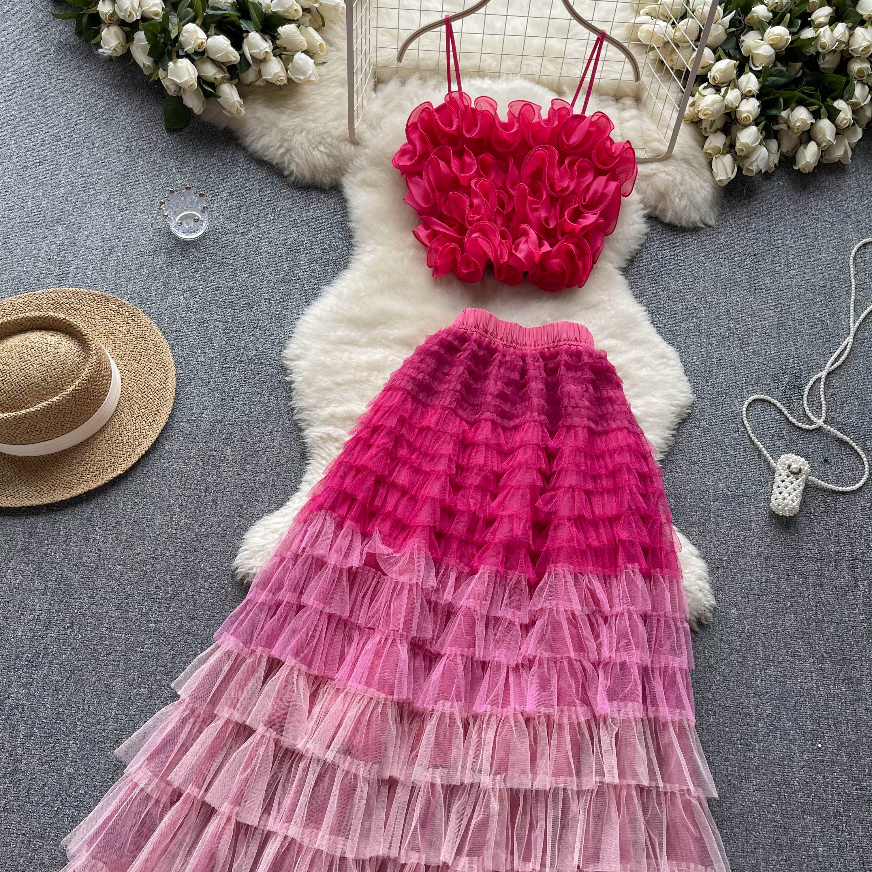 Women Summer Two Piece Dress Floral Sets Sexy 2024 Womens Suit Printed Beach Outfits For Woman 2 Pieces Crop Top High Waist Pleated Skirt