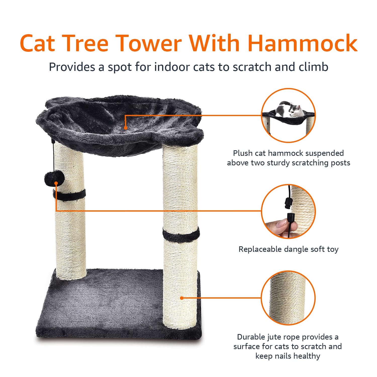 yuexuan cat tree tower with hammock and scratching posts for indoor cats toys 16 5x15 7x15 7 18 1x15 7x15 7 inches beige gray colors cat bed