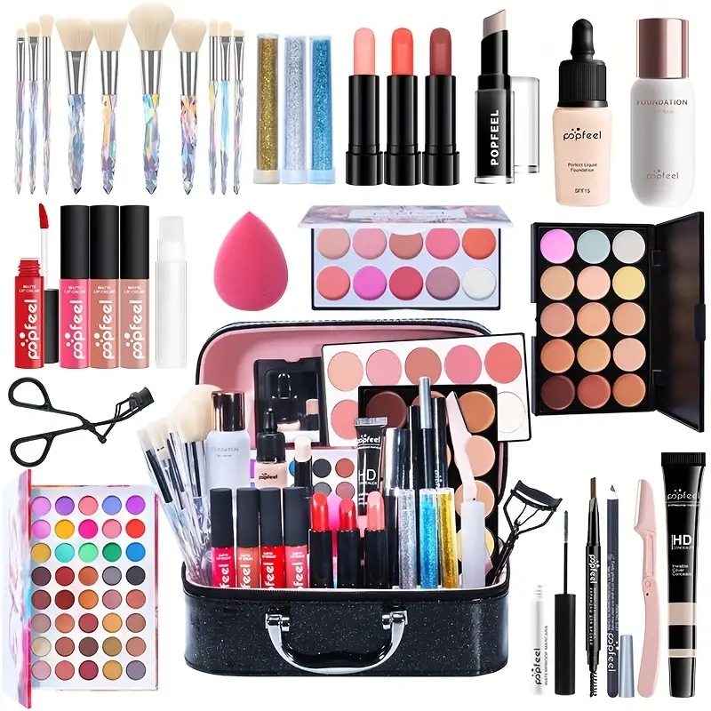 Full Range Makeup Kit with Sponge and Brushes - Perfect for Travel and Gifting - Ideal for Eyeshadow, Foundation, Lip Gloss, and More