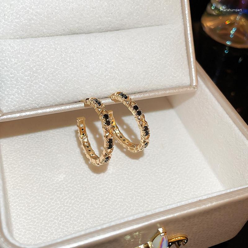 Hoop Earrings 2023 Simple Black Zirconia For Women Party Jewelry Fashion Bijoux C Shaped Pendientes Brincos
