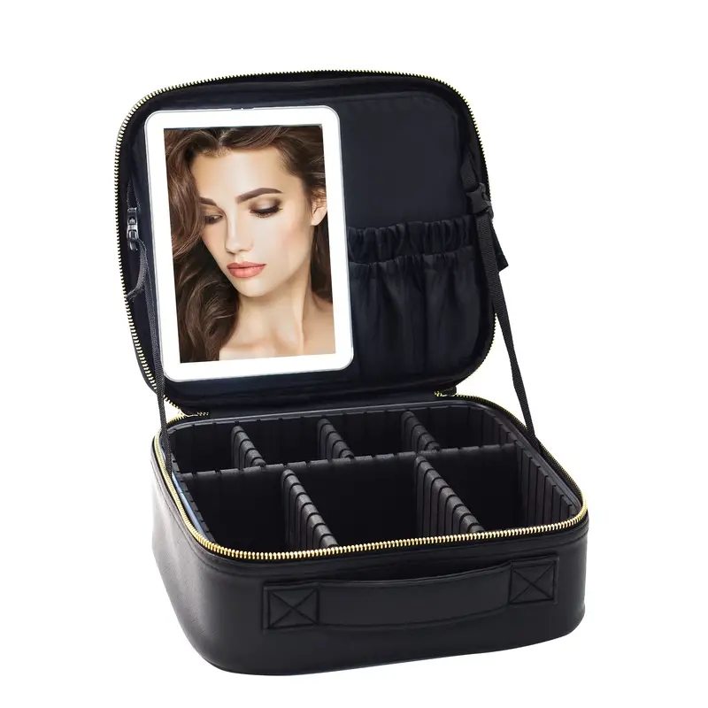 LED Makeup Bag Travel Case With Large Lighted Mirror Partitionable Professional Cosmetic Artist Organizer, Waterproof Portable, Accessories