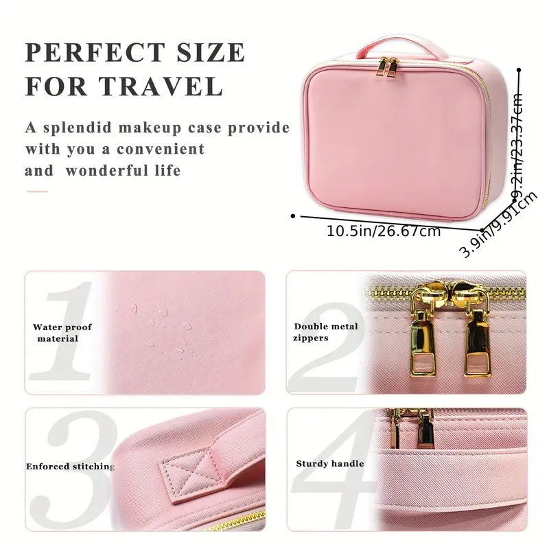 LED Makeup Bag Travel Case With Large Lighted Mirror Partitionable Cosmetic Bag Professional Cosmetic Artist Organizer, Waterproof Portable, Accessori