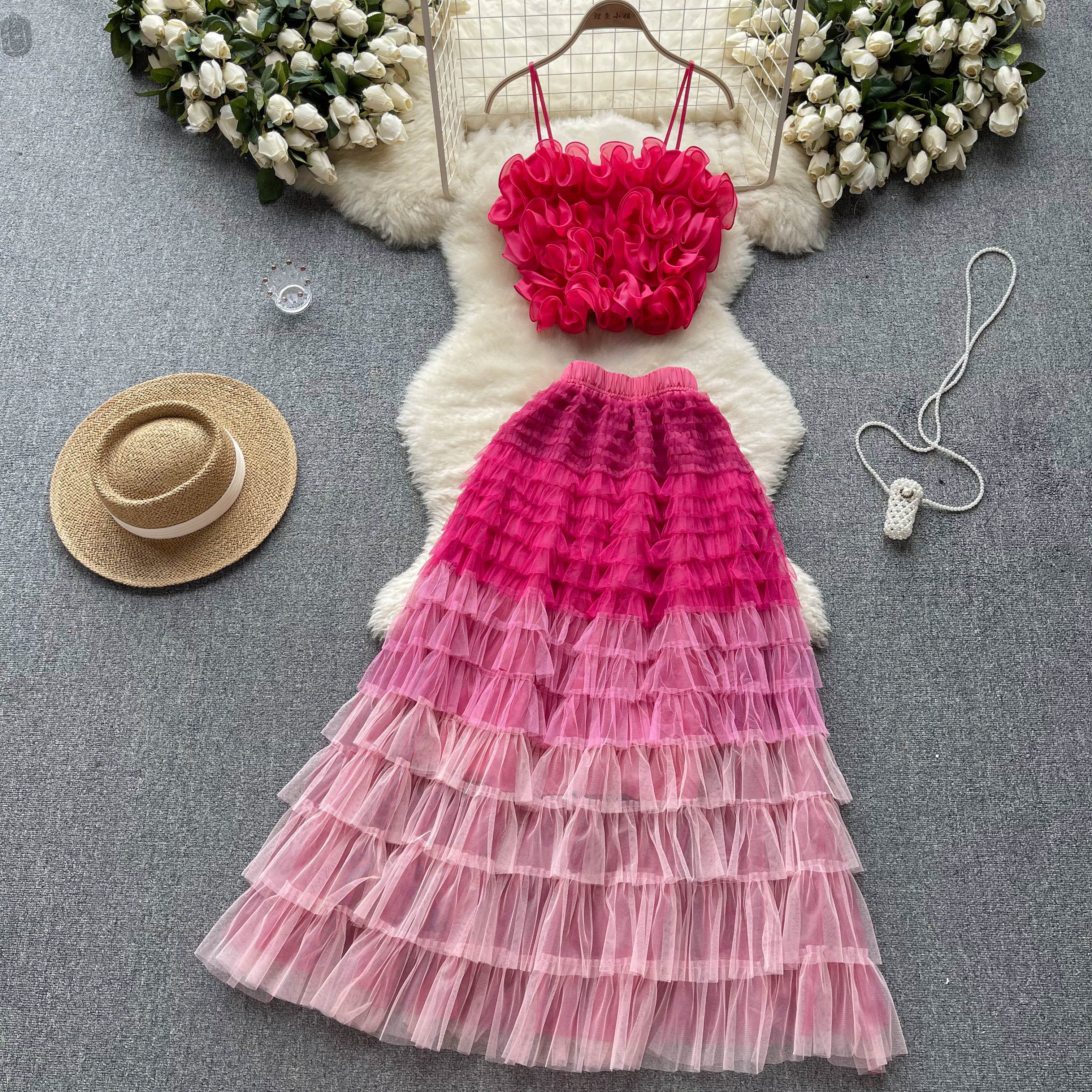Women Summer Two Piece Dress Ral Sets Sexy 2025 Women's Suit Printed Beach For Woman 2 Pieces Crop Top High Waist Pleated Skirt Sexy Outfits