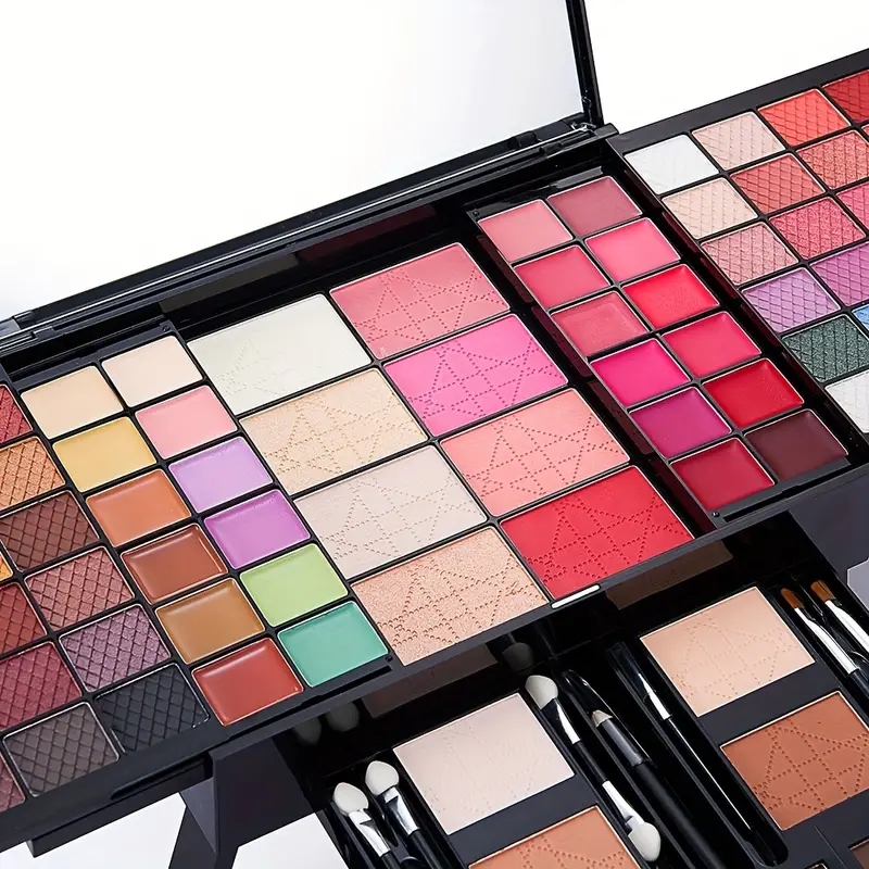 90 colors Piano Makeup Set - Includes Eyeshadow, Blush, Contouring, and Matching Brushes - Complete Makeup Kit with Mirror