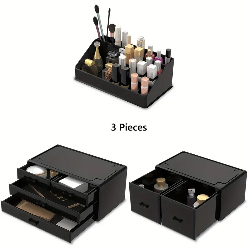 Makeup Organizer Acrylic 3 Pieces Cosmetic Storage Drawers Jewelry Display Box With 6 Drawers For Dresser, Bathroom, Vanity & Countertop Stackable Hol