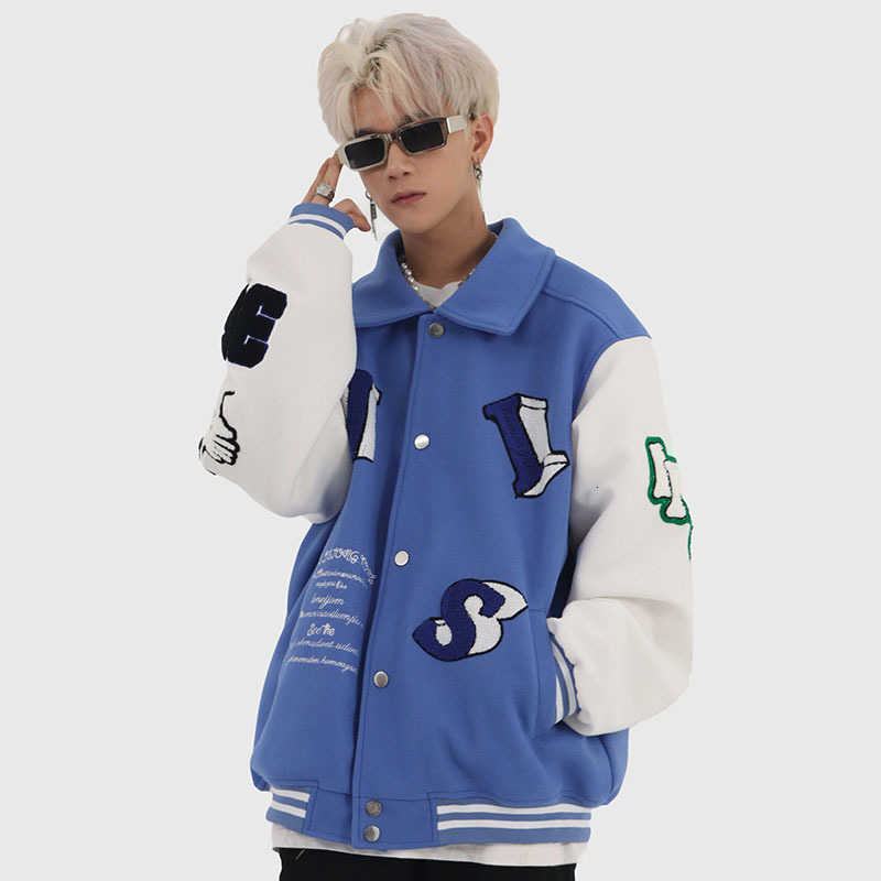 Mens Jackets Skeleton Flocking Baseball Jacket Men Women Blue Hip Hop Streetwear Patchwork Varsity Loose Bomber College Coats Unisex 230818