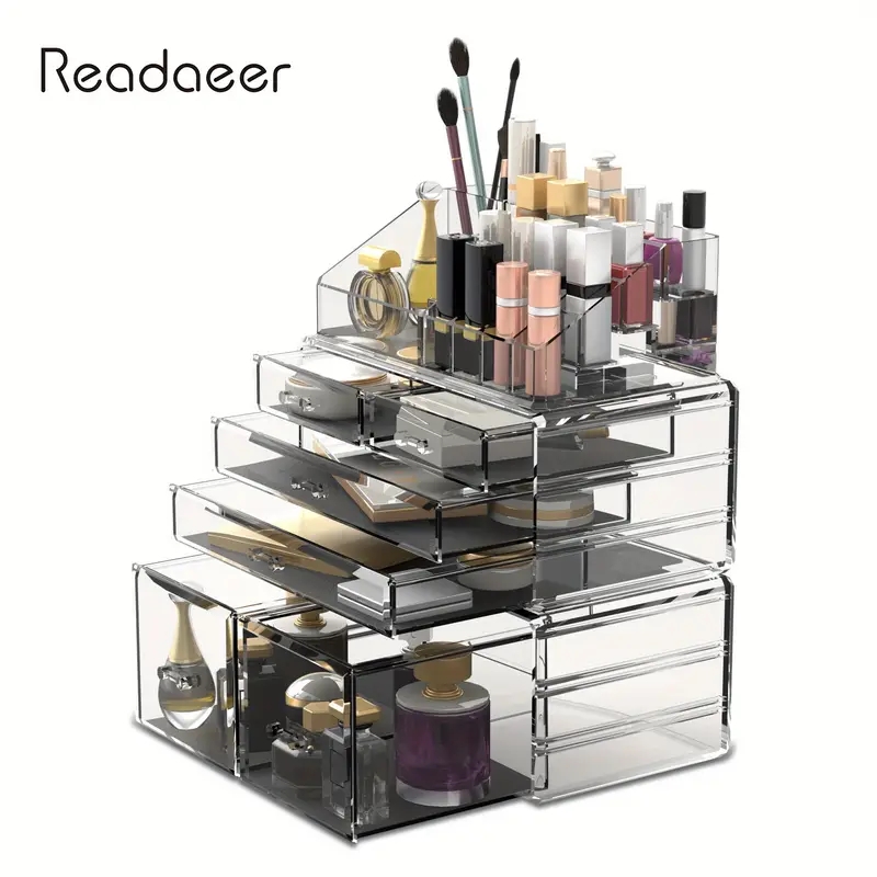 Makeup Organizer Acrylic 3 Pieces Cosmetic Storage Drawers Jewelry Display Box With 6 Drawers For Dresser, Bathroom, Vanity & Countertop Stackable Hol