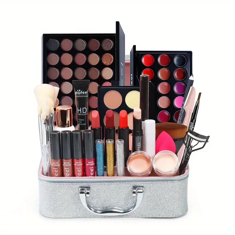 Full Range Makeup Kit with Sponge and Brushes - Perfect for Travel and Gifting - Ideal for Eyeshadow, Foundation, Lip Gloss, and More