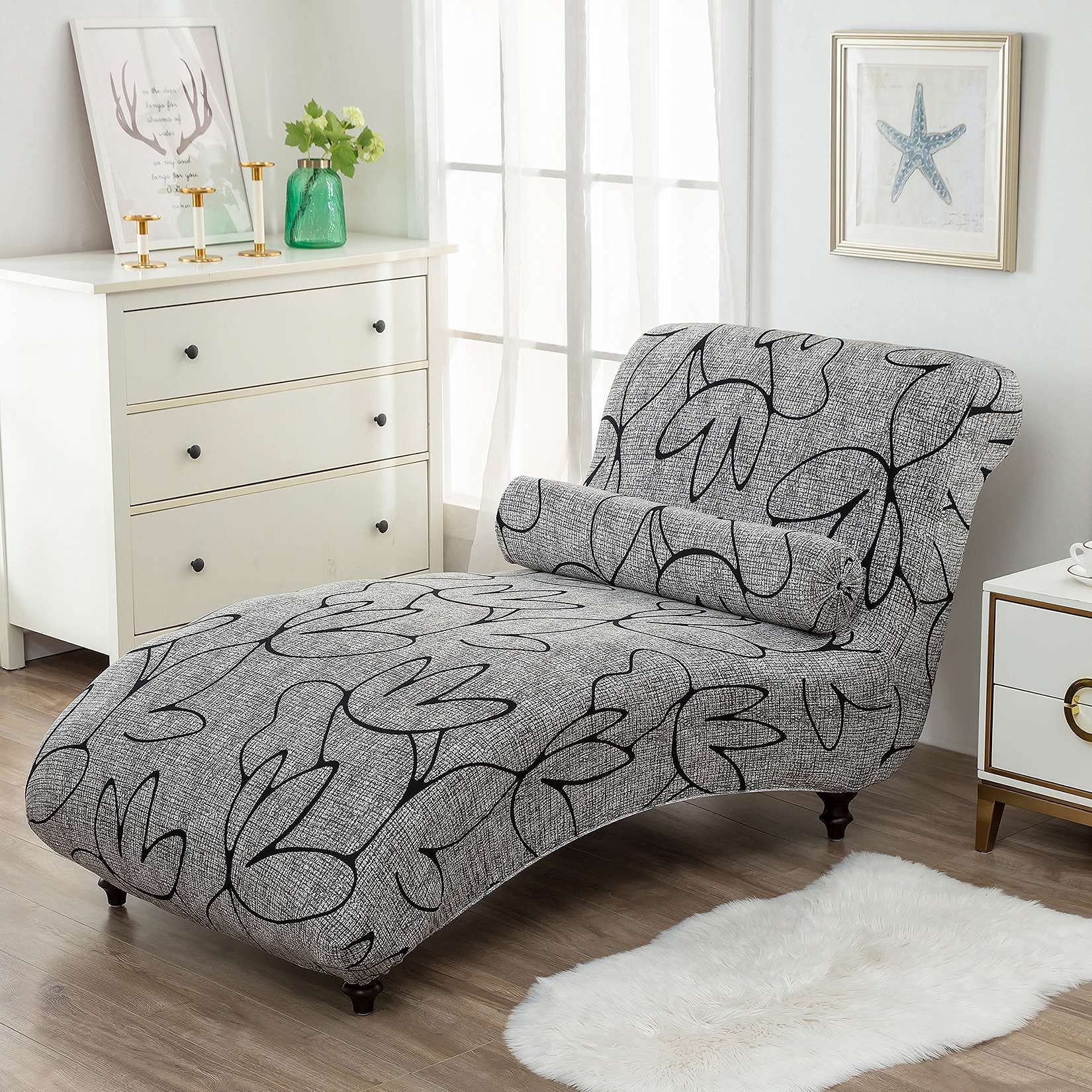 YUEXUAN Armless Chaise Longue Chair Cover Stretch Seat Slipcover Accent Sofa Cover Removable Recliner Covers Include Round Pillowcase 20 Colors