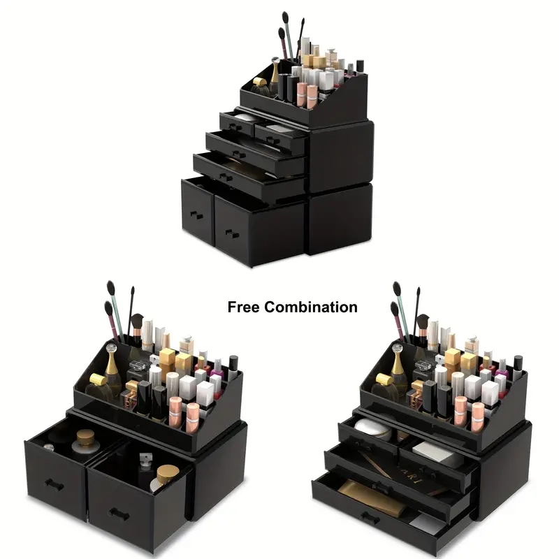 Makeup Organizer Acrylic 3 Pieces Cosmetic Storage Drawers Jewelry Display Box With 6 Drawers For Dresser, Bathroom, Vanity & Countertop Stackable Hol