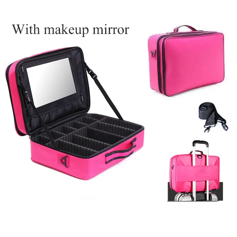 Large Capacity Waterproof Travel Makeup Train Case with Adjustable Dividers, Mirror, and Accessories - Perfect for Professional Makeup Organization