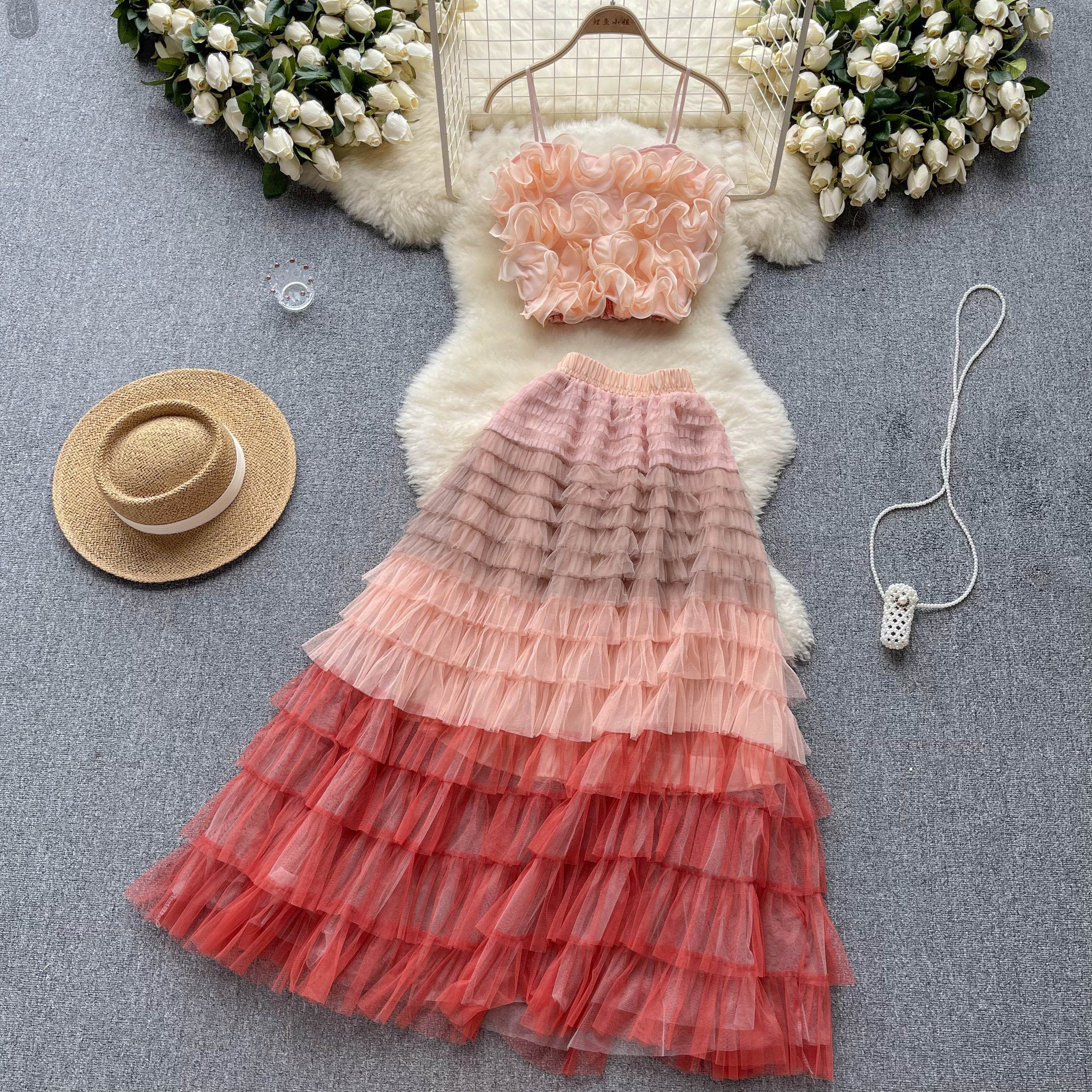 Women Summer Two Piece Dress Floral Sets Sexy 2024 Womens Suit Printed Beach Outfits For Woman 2 Pieces Crop Top High Waist Pleated Skirt