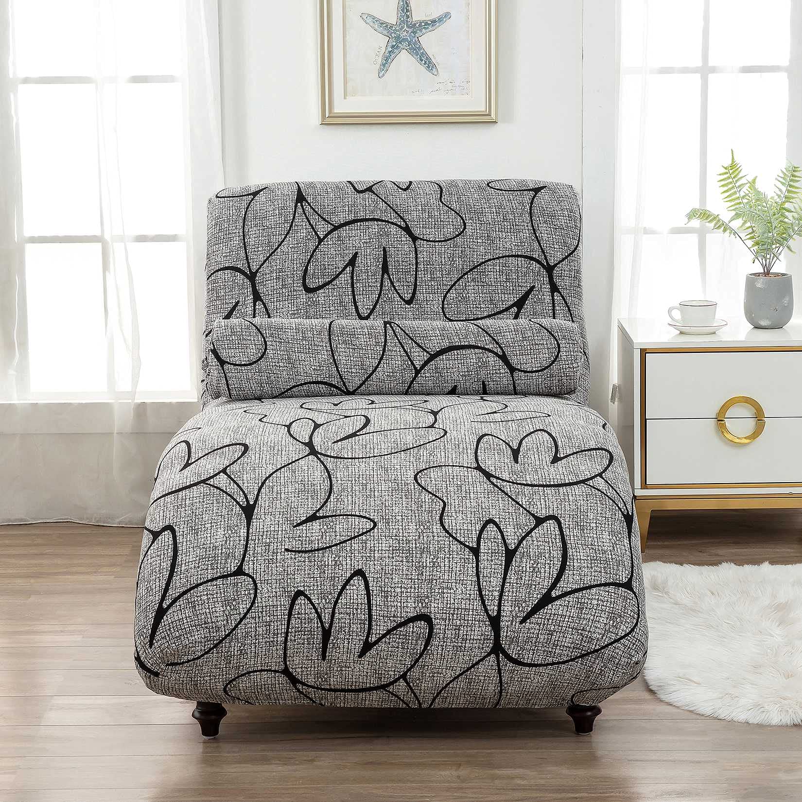 YUEXUAN Armless Chaise Longue Chair Cover Stretch Seat Slipcover Accent Sofa Cover Removable Recliner Covers Include Round Pillowcase 20 Colors
