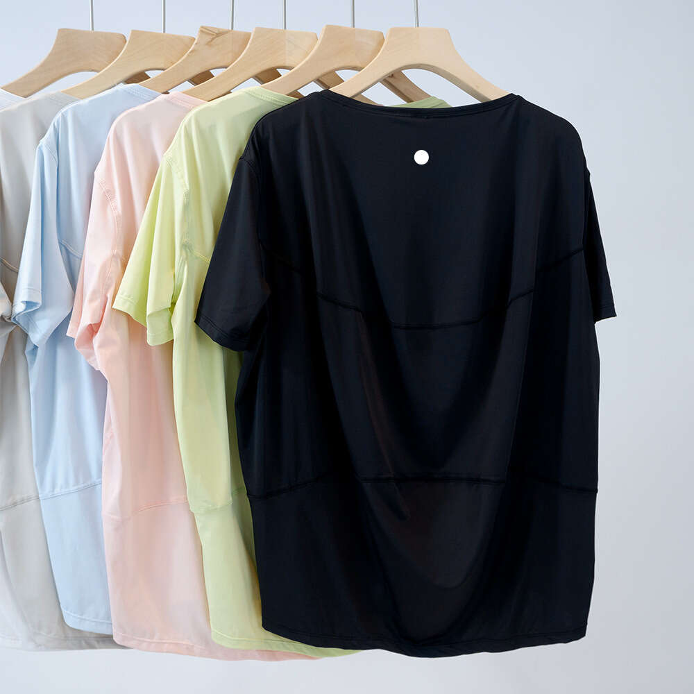 Women Summer Back in ActioN Short Sleeve T-shirts Loose Elastic Quick Dried Ice Silk Round Neck Short Sleeve Fiess Yoga Dance Sports Top New