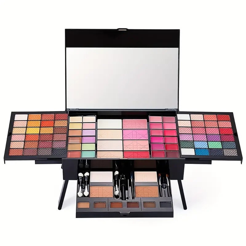 90 colors Piano Makeup Set - Includes Eyeshadow, Blush, Contouring, and Matching Brushes - Complete Makeup Kit with Mirror