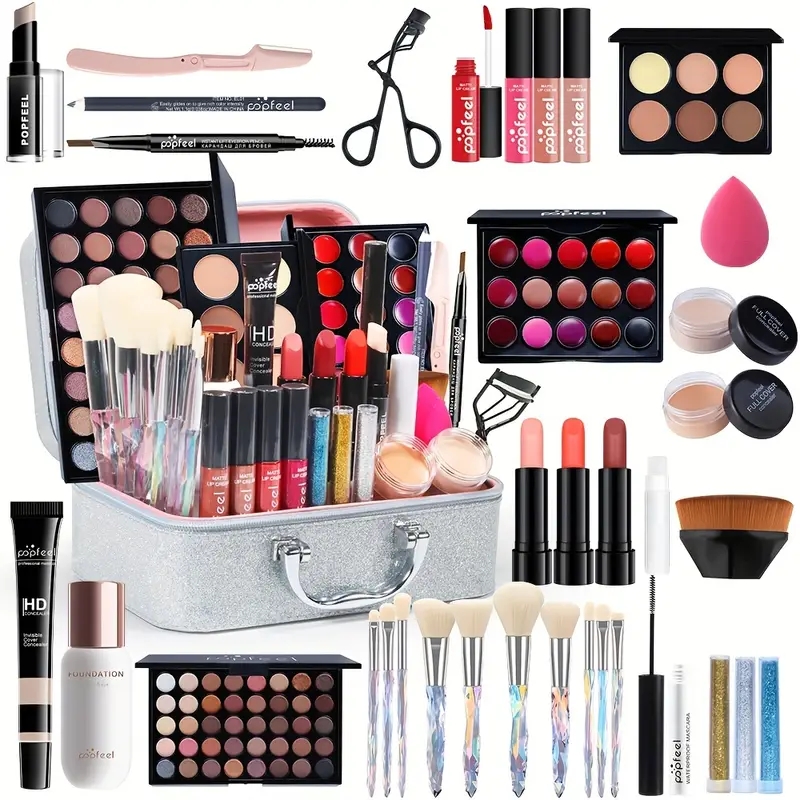 Full Range Makeup Kit with Sponge and Brushes - Perfect for Travel and Gifting - Ideal for Eyeshadow, Foundation, Lip Gloss, and More