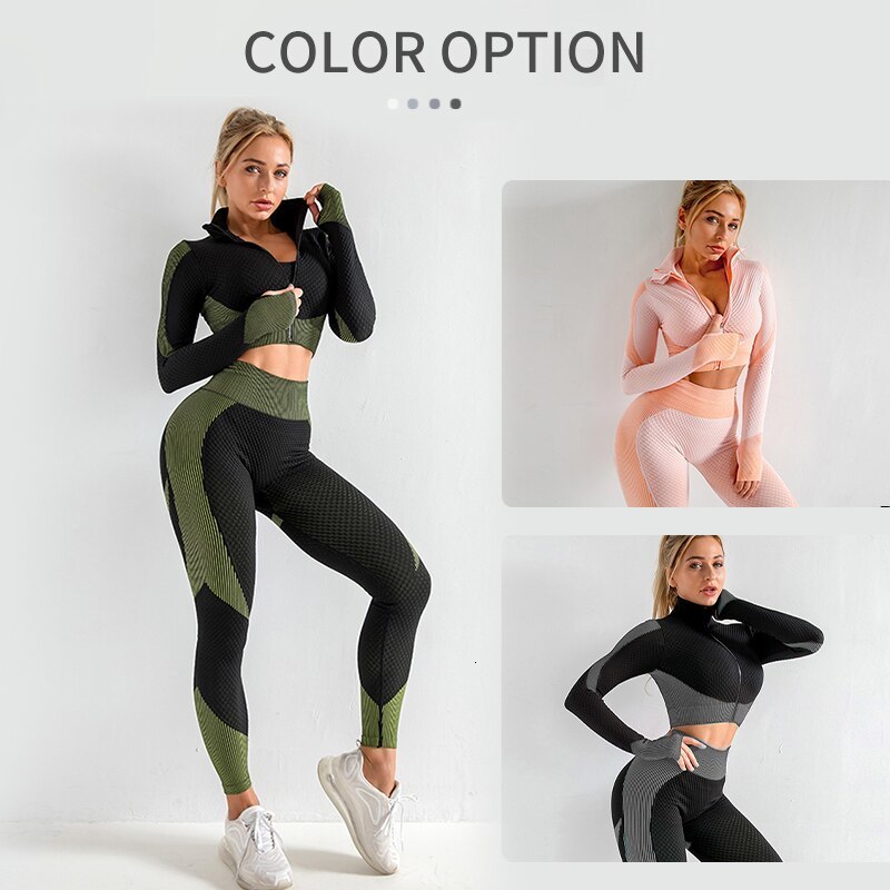 CZGUKE Women 3pcs Seamless Workout Outfits Sets Yoga Sportswear Tracksuit Leggings and Stretch Sports Bra Fiess 230820