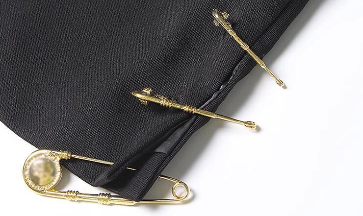 Womens Jackets Women Black Blazer With Golden Safety Pin Trims Slim Long sleeved Blazers 230818