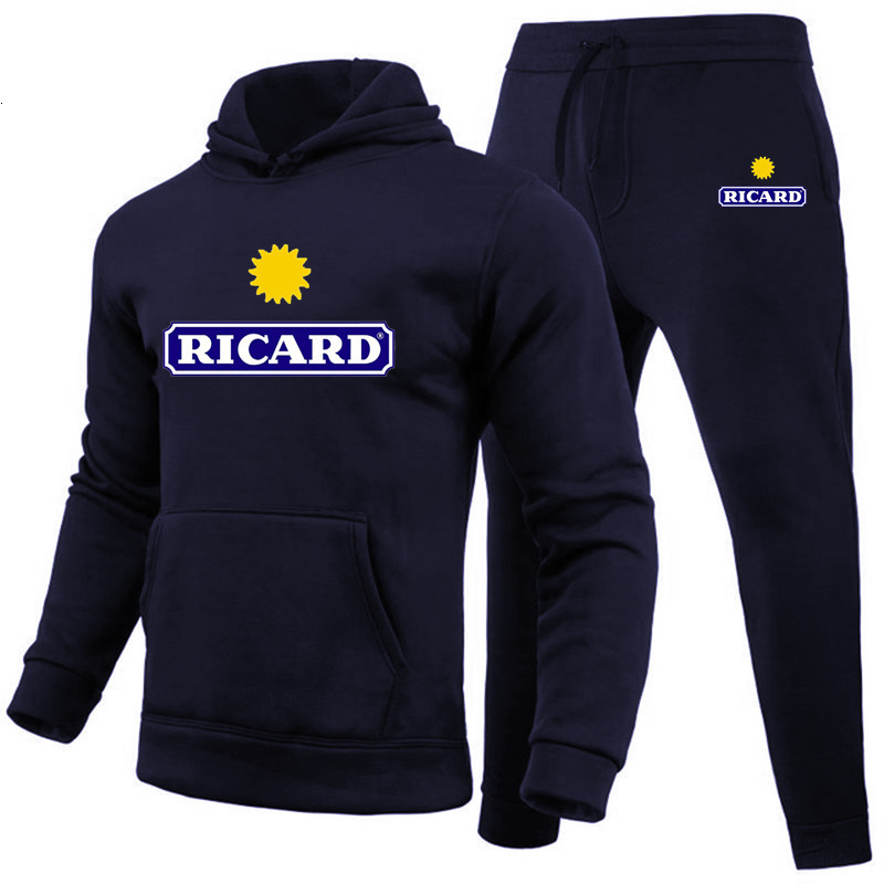 Mens Tracksuits Ricard Sweatshirt Pants 2 Piece Set Casual Sportswear Hoodies Wear Autumn And Winter Suit 230818