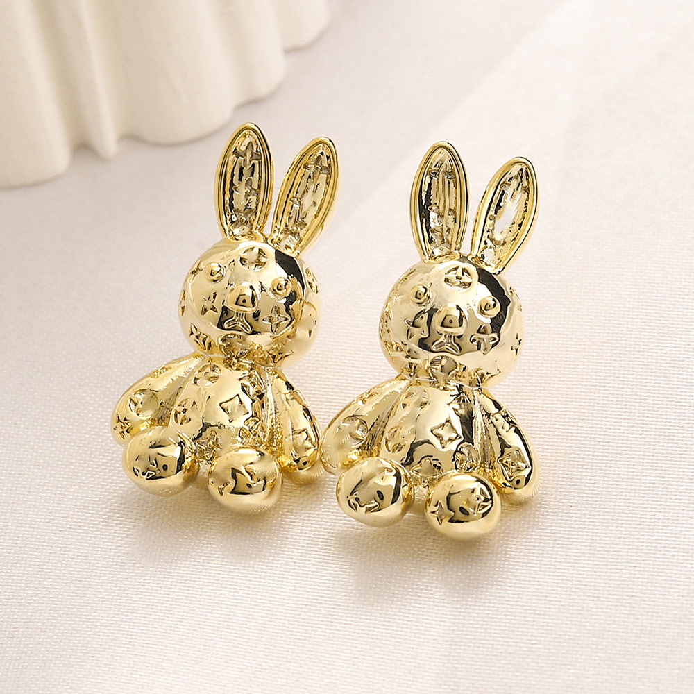 Luxury Brand Letter Designer Earring Gold Plated Earrings Cute Bunny Stud Jewelry Women Accessories Wedding Party Gift