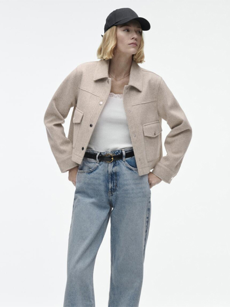 Women s Jackets 2023 Spring Autumn Button Turndown Collar Baseball Jacket Short Fashion Solid Outwear with Pockets 230818