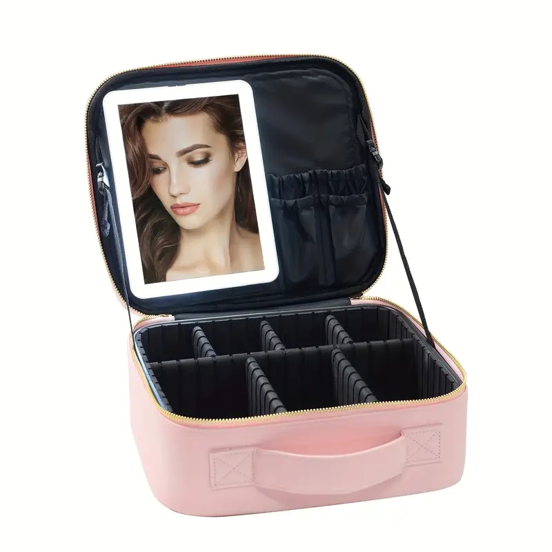 LED Makeup Bag Travel Case With Large Lighted Mirror Partitionable Cosmetic Bag Professional Cosmetic Artist Organizer, Waterproof Portable, Accessori