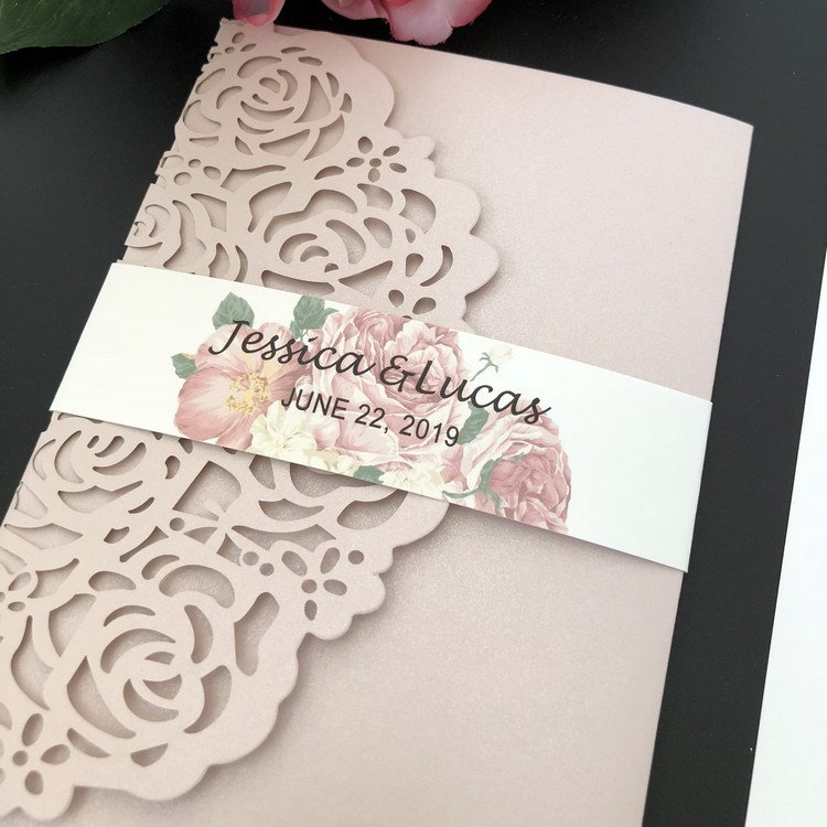 Creative Rose Laser Cut Wedding Invitation Card DIY Shiny Wedding Invitations for Quinceanera Birthday SweetZZ