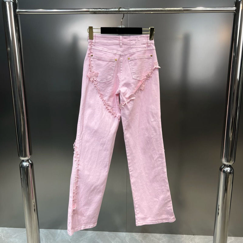 Women's Jeans BORVEMAYS 2023 Spring Summer Hole Personality Loose High Waist Solid Color Allmatch Street Straightleg Pants WZ1424 230821