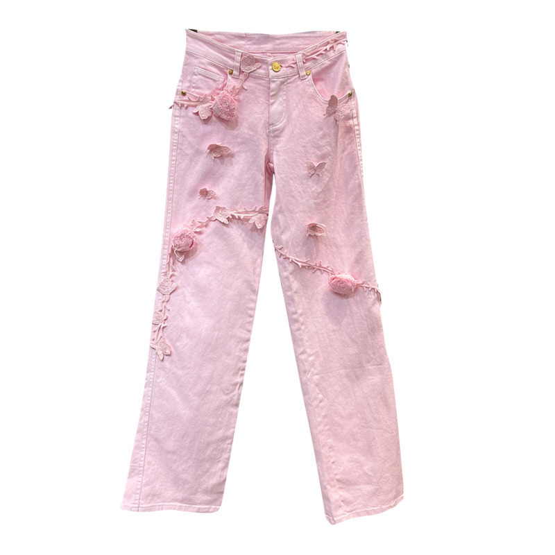 Women's Jeans BORVEMAYS 2023 Spring Summer Hole Personality Loose High Waist Solid Color Allmatch Street Straightleg Pants WZ1424 230821